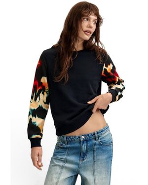 Desigual Printed Sleeve Sweatshirt 100% Cotton - Blue