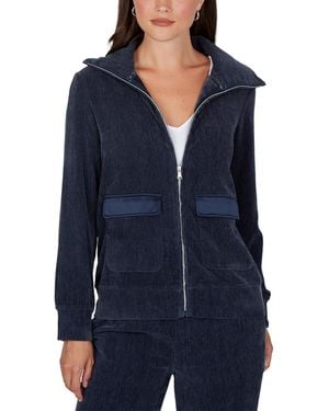 Ruby Rd. Long-sleeve Collared Velveteen Jacket - Blue