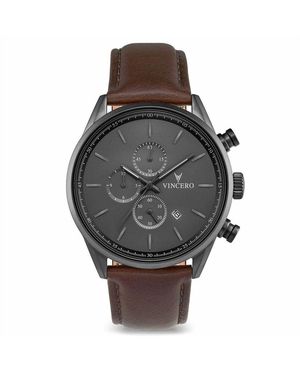 Vincero Chrono S2 Chronograph Brown Leather Strap Watch 42mm - Gray