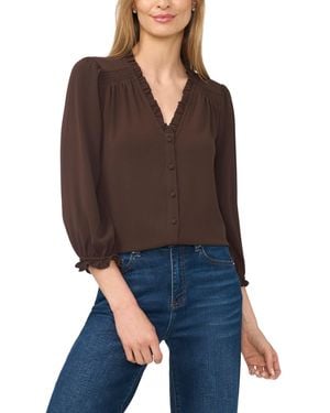 Cece Ruffled Button-front 3/4-sleeve Blouse - Brown