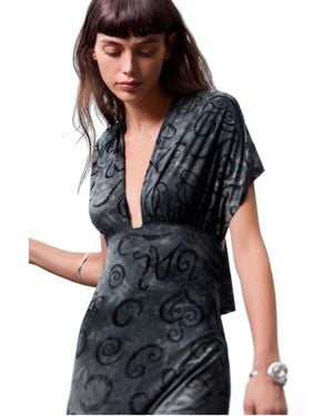 Desigual Flocked Halter Dress - Blue