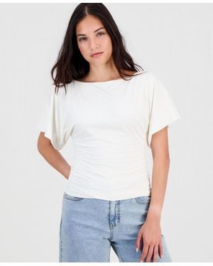 BarIII Boat-neck Flutter-sleeve Top - White