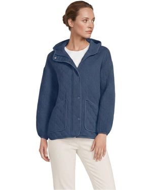 Lands' End Raindefense Knit Quilted Hooded Full Zip Jacket - Blue