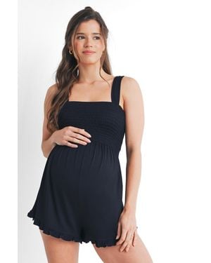 Hello Miss Maternity Smocked Square Neck Sleeveless Romper - Blue