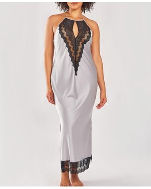 iCollection Plus Size Silky Stretch Satin Halter Nightgown - White
