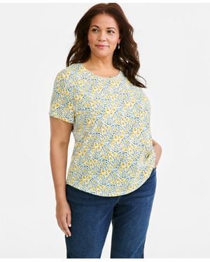 Style & Co. Plus Size Printed Short-sleeve Crewneck T-shirt - Natural