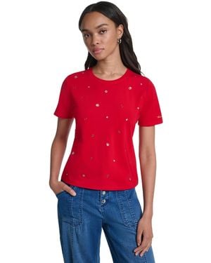 KARL LAGERFELD Crewneck Gem-embellished Short-sleeve T-shirt - Red