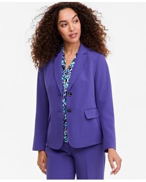 Kasper Petite Crepe 2-button Notch-collar Blazer Jacket - Purple