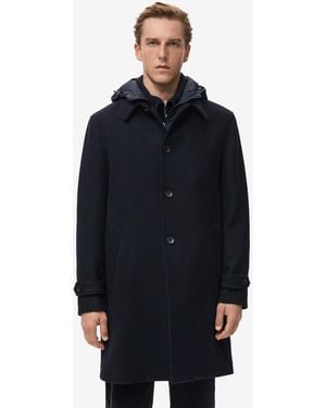 Mango Detachable Hood Wool Coat - Blue
