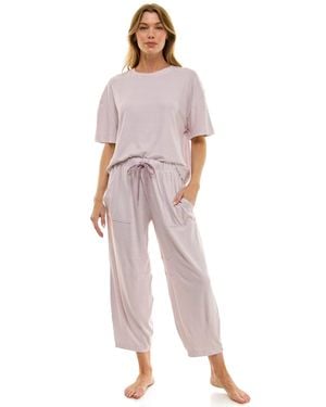 Roudelain Boxy T-shirt And Barrel Leg Pants Set - Purple