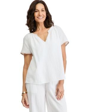 Style & Co. Cotton Gauze Flutter Sleeve Top - White