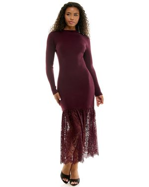 Invitee Long-sleeve Mock-neck Lace-trim Midi Sweater Dress - Red