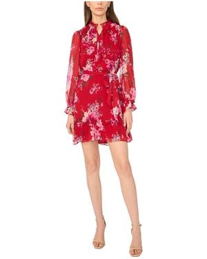 Cece Floral-print Tie-waist Ruffle-trim Mini Dress - Red