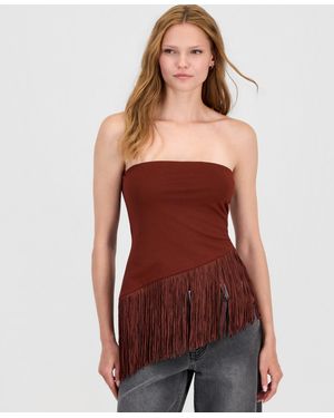 BarIII Asymmetrical Fringe-hem Top - Red