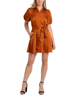 Sam Edelman Fluid-satin Puff-sleeve Mini Dress - Orange