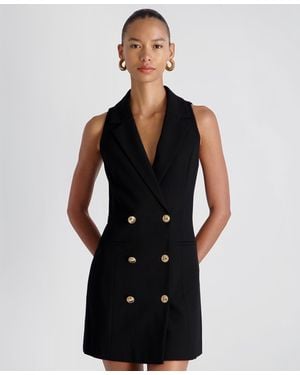 French Connection Whisper Double-breasted Collared V-neck Mini Dress - Black