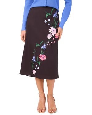 Cece Flat Front Detail Pull-on Midi Skirt - Blue