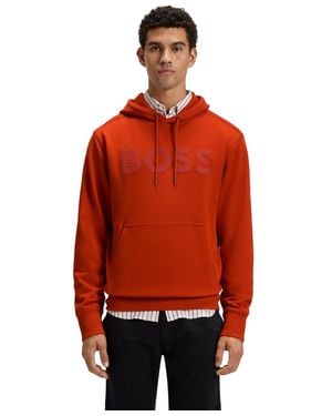 BOSS Boss By Relaxed-fit Cotton Terry Hoodie - Red