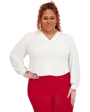 Kasper Long Sleeves V-neck Top - White