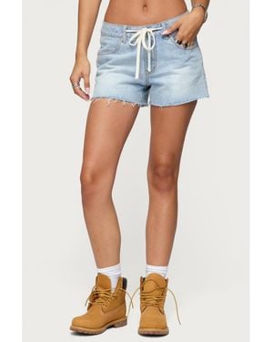 Edikted Milla Low Rise Denim Shorts - Blue