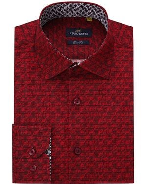 Azaro Uomo Business Geometric Long Sleeve Button Down Shirt - Red