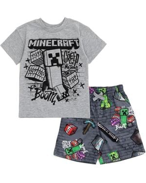 Minecraft Boys Creeper Skeleton Zombie Enderman Graphic T-shirt And Mesh Shorts Outfit Set To - White