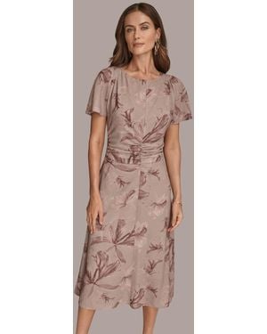 Donna Karan Printed Ruched Dress - Brown