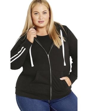 Avenue Plus Size Side Stripe Zip Hoodie - Black