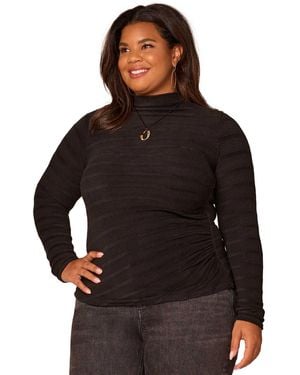 Democracy Plus Size Long-sleeve Asymmetrical Side Ruching Top - Black