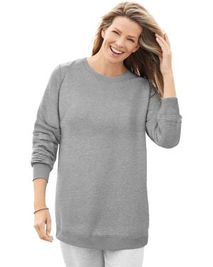 Woman Within Plus Size Within Fleece Sweatshirt - Gray