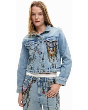 Desigual Printed Denim Jacket, Cotton - Blue