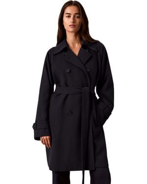 Calvin Klein Petite Double-breasted Belted Trench Coat - Black
