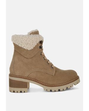 Rag & Co Madoka Fur Collar Chunky Ankle Boots - Natural