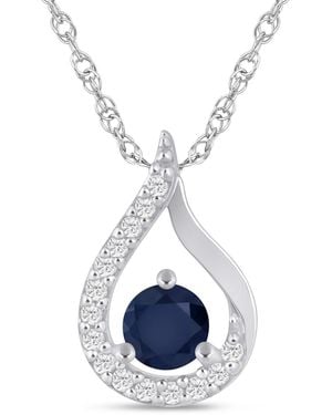 Macy's Gemstone And Diamond Halo Pendant Necklace (1/6 Ct. T.w. - Blue