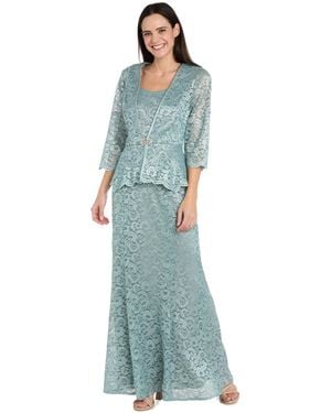 R & M Richards Petite 2-pc. Metallic-lace Gown & Jacket Set - Blue