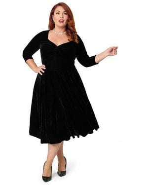 Unique Vintage Plus Size 1950s Front Twist Swing Dress - Black