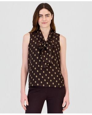 Anne Klein Bow Tie Front Sleeveless Blouse - Brown