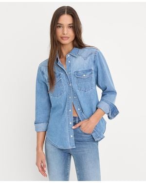 GOOD AMERICAN Slim-fit Long-sleeve Denim Shirt - Blue