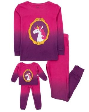 Leveret Girls & Doll Matching 100% Cotton Long Sleeve Animal Print Pajamas - Pink