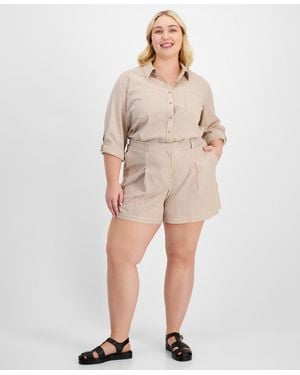 And Now This Trendy Plus Size Striped Front-pleat Shorts - Natural