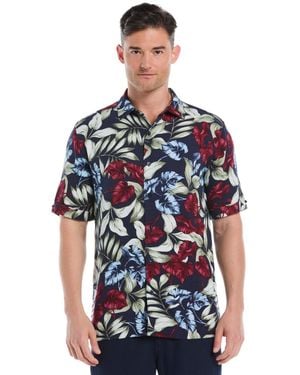 Cubavera Floral Print Short Sleeve Shirt - Blue