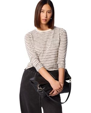 Whistles Stripe Crew Neck Pocket Top - White