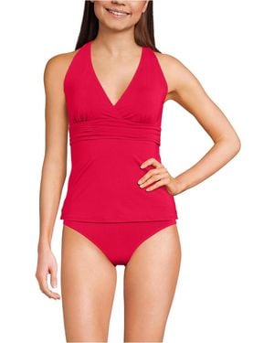Lands' End Plus Size V-neck Plunge X Back Tankini Top - Red