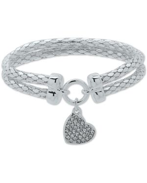 Nine West Pave Heart Charm Double-row Stretch Bracelet - White