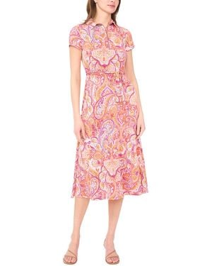Msk Short-sleeve Zipper Midi Dress - Pink