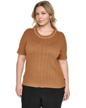 KARL LAGERFELD Plus Size Crewneck Short-sleeve Knit Top - Brown