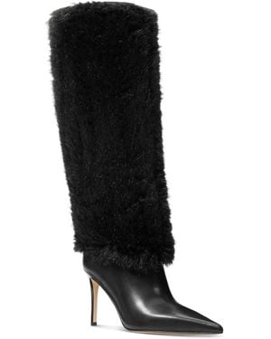 Michael Kors Dawn Faux Fur Pointed Toe Knee High Heeled Boots - Black