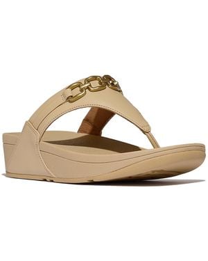 Fitflop Lulu Square-chain Leather Toe-post Wedge Sandals - Metallic