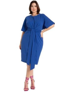 Eloquii Plus Size Cross Front Flutter Sleeve Dress - Blue
