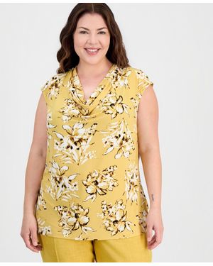 Kasper Plus Size Cowl-neck Extended-shoulder Top - Yellow